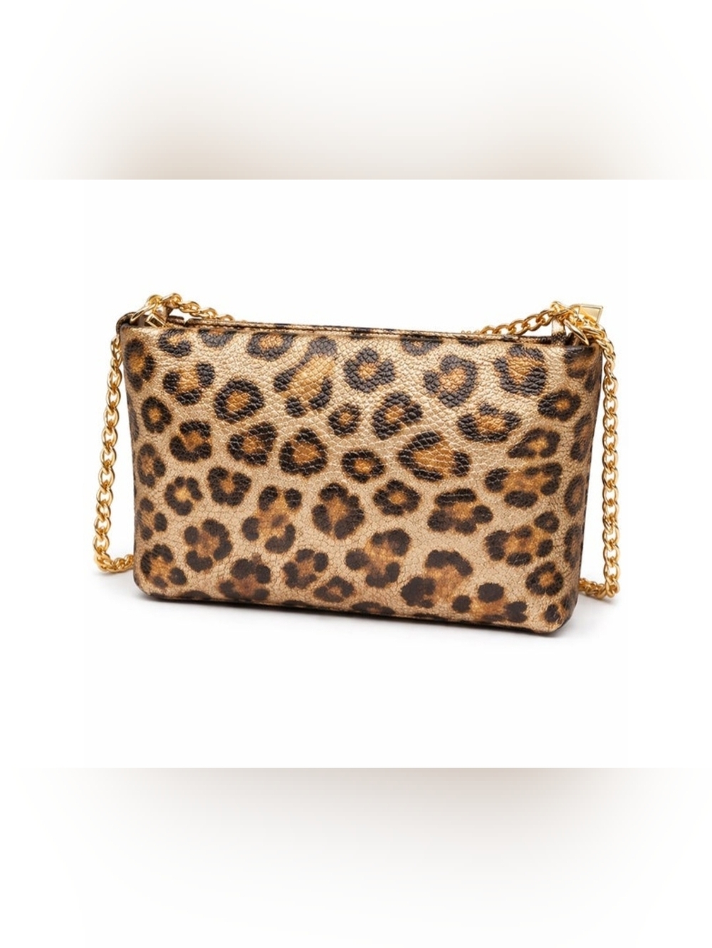 Leopard Print Italian Leather Crossbody Shoulder Bag in Metallic Gold and Black
